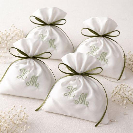 Μπομπονιέρα Πουγκί με Κέντημα - Μονoγράμματα