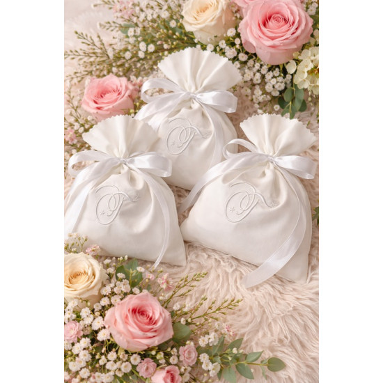 Μπομπονιέρα Πουγκί με Κέντημα - Μονόγραμμα